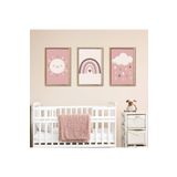 GAAGART 3'lü Ahşap Lamine Çerçeveli Mdf Kız Bebek Odası Pembe Tablo 30 x 40 gartNM2438