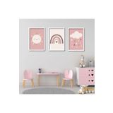 GAAGART 3'lü Ahşap Lamine Çerçeveli Mdf Kız Bebek Odası Pembe Tablo 40 x 60 gartNM2431