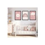 GAAGART 3'lü Ahşap Lamine Çerçeveli Mdf Kız Bebek Odası Pembe Tablo 40 x 60 gartNM2434