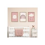 GAAGART 3'lü Ahşap Lamine Çerçeveli Mdf Kız Bebek Odası Pembe Tablo 40 x 60 gartNM2436