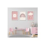 GAAGART 3'lü Ahşap Lamine Çerçeveli Mdf Kız Bebek Odası Pembe Tablo 50 x 70 gartNM2430