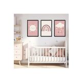 GAAGART 3'lü Ahşap Lamine Çerçeveli Mdf Kız Bebek Odası Pembe Tablo 50 x 70 gartNM2433