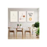 GAAGART 3'lü Kanvas Mutfak Tablo Seti Çizgisel Coffee Time 40 x 60 gartNM1746