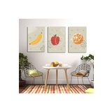GAAGART 3'lü Kanvas Mutfak Tablo Seti Çizgisel Muz Elma ve Portakal 60 x 90 gartNM1773