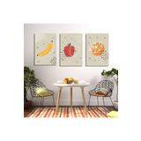GAAGART 3'lü Kanvas Mutfak Tablo Seti Çizgisel Muz Elma ve Portakal 70 x 100 gartNM1772