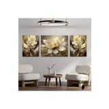 Gaagart 3Lü Kanvas Şık Salon Duvar Tablosu Gold Sarı Beyaz Çiçek Dizayn, 30 X 40