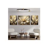 Gaagart 3Lü Kanvas Şık Salon Duvar Tablosu Gold Sarı Beyaz Çiçek Dizayn, 50 X 70