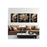 Gaagart 3Lü Kanvas Şık Salon Duvar Tablosu Gri Kahverengi Çiçek Dizayn, 50 X 70