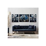 Gaagart 3Lü Kanvas Şık Salon Duvar Tablosu Mavi Gri Çiçek Tasarımı, 40 X 60