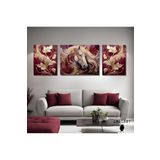 Gaagart 3Lü Kanvas Şık Salon Duvar Tablosu Modern Soyut Bordo Gold At, 40 X 60