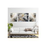 Gaagart 3Lü Kanvas Şık Salon Duvar Tablosu Modern Soyut Gri Gold At, 40 X 60