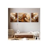 Gaagart 3Lü Kanvas Şık Salon Duvar Tablosu Modern Soyut Kahve Gold At, 30 X 40