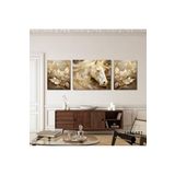 Gaagart 3Lü Kanvas Şık Salon Duvar Tablosu Modern Soyut Kahverengi Gold At, 30 X 40