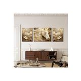 Gaagart 3Lü Kanvas Şık Salon Duvar Tablosu Modern Soyut Kahverengi Gold At, 40 X 60