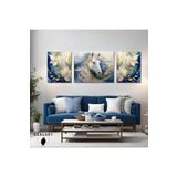 Gaagart 3Lü Kanvas Şık Salon Duvar Tablosu Modern Soyut Mavi Beyaz At, 40 X 60
