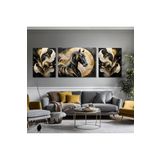 Gaagart 3Lü Kanvas Şık Salon Duvar Tablosu Modern Soyut Siyah Gold At, 30 X 40