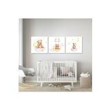 GAAGART 3'lü Kare Kanvas Bebek Odası Soft Sarı Ayıcık ve Bulut Tablosu 40 x 40 gartNM2060