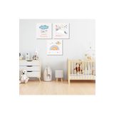 GAAGART 3'lü Kare Kanvas Bebek Odası Unicorn ve Mavi Bulut Tablo Seti 40 x 40 gartNM2049