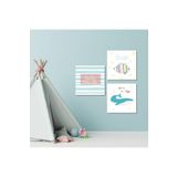 GAAGART 3'lü Kare Kanvas Erkek Bebek Odası Baby Shark Tablo Seti 40 x 40 gartNM2084