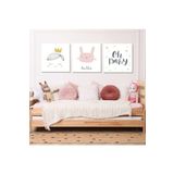 GAAGART 3'lü Kare Kanvas Kız Bebek Odası Soft Pembe Prenses Tablo Seti 40 x 40 gartNM2070