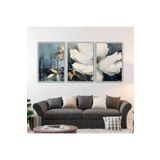 GAAGART 3'lü Metal Çerçeveli Cam Tablo Seti Beyaz Orkide Gold Yaprak 30 x 40 gartNM539