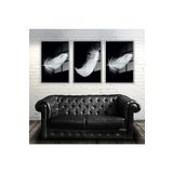 GAAGART 3'lü Metal Çerçeveli Cam Tablo Seti Beyaz Şans Kuş Tüyü 40 x 60 gartNM837