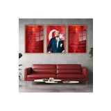 Gaagart 3'Lü Metal Çerçeveli Cam Tablo Seti Klasik Atatürk İstiklal Marşı Ve Gençliğe Hitabe, 40 X 60