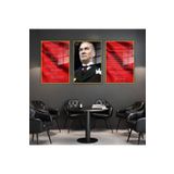 Gaagart 3'Lü Metal Çerçeveli Cam Tablo Seti Mavi Gözlü Atatürk İstiklal Marşı Ve Gençliğe Hitabe, 30 X 40