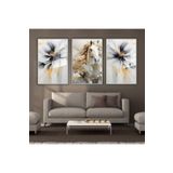 GAAGART 3'lü Metal Çerçeveli Cam Tablo Seti Menekşe ve Beyaz At 40 x 60 gartNM996