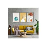GAAGART 3'lü Metal Çerçeveli Cam Tablo Seti Renkli Fincan ve Vazoda Çiçekler 30 x 40 gartNM1417