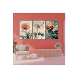 Gaagart 3'Lü Metal Çerçeveli Cam Tablo Seti Soft Renk Gelincik Çiçekleri, 40 X 60