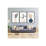 Gaagart 3'Lü Metal Çerçeveli Cam Tablo Seti Vazo Ve Soft Yaprak Tasarımı, 40 X 60