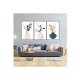 Gaagart 3'Lü Metal Çerçeveli Cam Tablo Seti Vazo Ve Soft Yaprak Tasarımı, 60 X 90