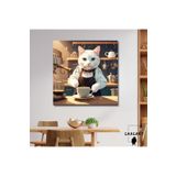 Gaagart Kare Kanvas Kahve Köşesi Cafe Tablosu Barista Ankara Kedisi, 40 X 40
