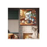 Gaagart Kare Kanvas Kahve Köşesi Cafe Tablosu Barista Beyaz Chihuahua, 20 X 20
