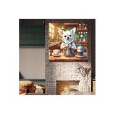 Gaagart Kare Kanvas Kahve Köşesi Cafe Tablosu Barista Beyaz Chihuahua, 50 X 50