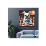 Gaagart Kare Kanvas Kahve Köşesi Cafe Tablosu Barista Beyaz French Bulldog, 50 X 50