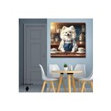 Gaagart Kare Kanvas Kahve Köşesi Cafe Tablosu Barista Beyaz Pomeranian, 40 X 40