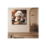 Gaagart Kare Kanvas Kahve Köşesi Cafe Tablosu Barista Beyaz Poodle, 20 X 20