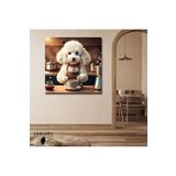 Gaagart Kare Kanvas Kahve Köşesi Cafe Tablosu Barista Beyaz Poodle, 70 X 70