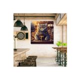 Gaagart Kare Kanvas Kahve Köşesi Cafe Tablosu Barista British Shorthair, 90 X 90