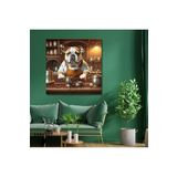 Gaagart Kare Kanvas Kahve Köşesi Cafe Tablosu Barista Bulldog Köpek, 70 X 70