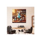 Gaagart Kare Kanvas Kahve Köşesi Cafe Tablosu Barista Chihuahua Köpek, 70 X 70
