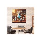 Gaagart Kare Kanvas Kahve Köşesi Cafe Tablosu Barista Chihuahua Köpek, 90 X 90