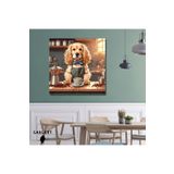 Gaagart Kare Kanvas Kahve Köşesi Cafe Tablosu Barista Cocker Köpek, 40 X 40