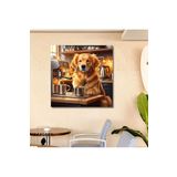 Gaagart Kare Kanvas Kahve Köşesi Cafe Tablosu Barista Golden Retriever, 90 X 90