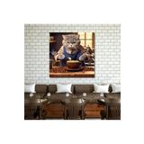 Gaagart Kare Kanvas Kahve Köşesi Cafe Tablosu Barista Gri British Kedi, 50 X 50
