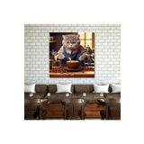 Gaagart Kare Kanvas Kahve Köşesi Cafe Tablosu Barista Gri British Kedi, 70 X 70