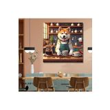 Gaagart Kare Kanvas Kahve Köşesi Cafe Tablosu Barista Japon Akita Köpek, 40 X 40