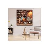Gaagart Kare Kanvas Kahve Köşesi Cafe Tablosu Barista Kahverengi Labrador, 50 X 50